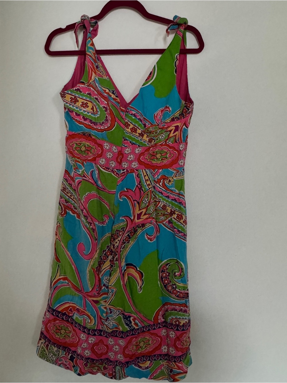 Vibrant Paisley Tie-Shoulder Sundress in Pink, Blue & Green